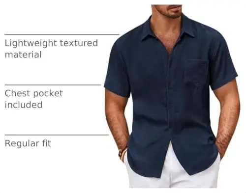 COOFANDY Mens Button Down Short Sleeve Shirt Casual Shirts Summer Beach Textured Shirts with Pocket - 4