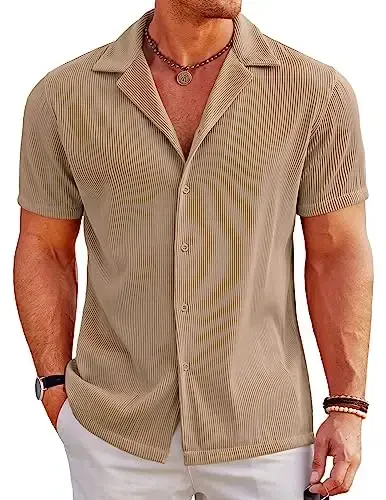 COOFANDY Men's Casual Button Down Shirts Short Sleeve Regular Fit Fashion Camp Beach Shirts Tops - MODAZONE