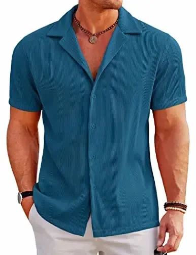 COOFANDY Men's Casual Button Down Shirts Short Sleeve Regular Fit Fashion Camp Beach Shirts Tops - MODAZONE