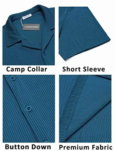 COOFANDY Men's Casual Button Down Shirts Short Sleeve Regular Fit Fashion Camp Beach Shirts Tops - 5