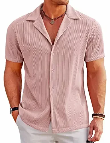 COOFANDY Men's Casual Button Down Shirts Short Sleeve Regular Fit Fashion Camp Beach Shirts Tops 