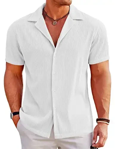 COOFANDY Men's Casual Button Down Shirts Short Sleeve Regular Fit Fashion Camp Beach Shirts Tops - MODAZONE