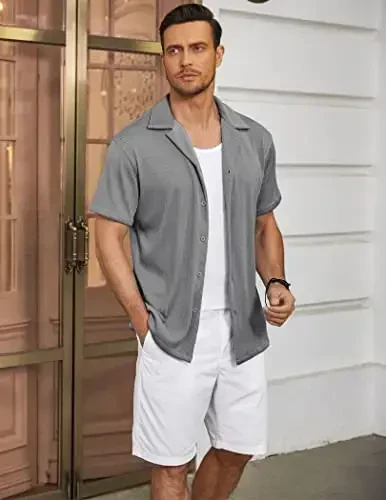 COOFANDY Men's Casual Button Down Shirts Short Sleeve Regular Fit Fashion Camp Beach Shirts Tops - 2