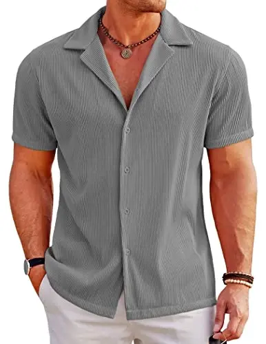 COOFANDY Men's Casual Button Down Shirts Short Sleeve Regular Fit Fashion Camp Beach Shirts Tops 