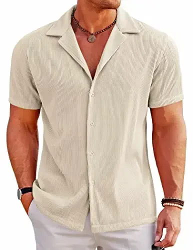 COOFANDY Men's Casual Button Down Shirts Short Sleeve Regular Fit Fashion Camp Beach Shirts Tops 