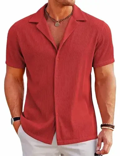 COOFANDY Men's Casual Button Down Shirts Short Sleeve Regular Fit Fashion Camp Beach Shirts Tops - MODAZONE
