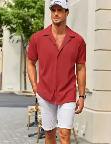 COOFANDY Men's Casual Button Down Shirts Short Sleeve Regular Fit Fashion Camp Beach Shirts Tops - 3