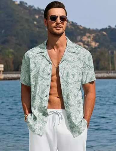 COOFANDY Men's Casual Button Down Shirts Short Sleeve Summer Beach Shirt Cuban Vacation Textured Shirts with Pocket - 3