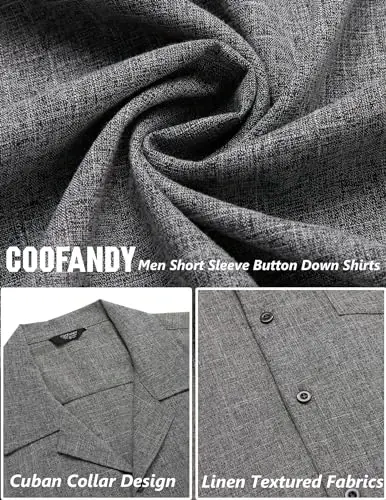 COOFANDY Men's Casual Button Down Shirts Short Sleeve Summer Beach Shirt Cuban Vacation Textured Shirts with Pocket - 5