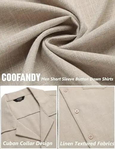 COOFANDY Men's Casual Button Down Shirts Short Sleeve Summer Beach Shirt Cuban Vacation Textured Shirts with Pocket - 5