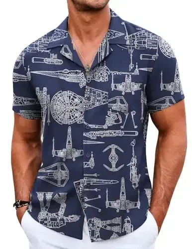 COOFANDY Men's Casual Button Down Shirts Short Sleeve Summer Beach Shirt Cuban Vacation Textured Shirts with Pocket - COOFANDY