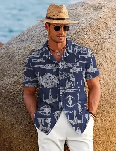 COOFANDY Men's Casual Button Down Shirts Short Sleeve Summer Beach Shirt Cuban Vacation Textured Shirts with Pocket - 4