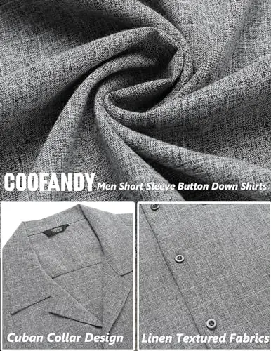 COOFANDY Men's Casual Button Down Shirts Short Sleeve Summer Beach Shirt Cuban Vacation Textured Shirts with Pocket - 5