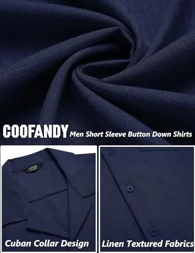 COOFANDY Men's Casual Button Down Shirts Short Sleeve Summer Beach Shirt Cuban Vacation Textured Shirts with Pocket - 5