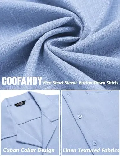 COOFANDY Men's Casual Button Down Shirts Short Sleeve Summer Beach Shirt Cuban Vacation Textured Shirts with Pocket - 6