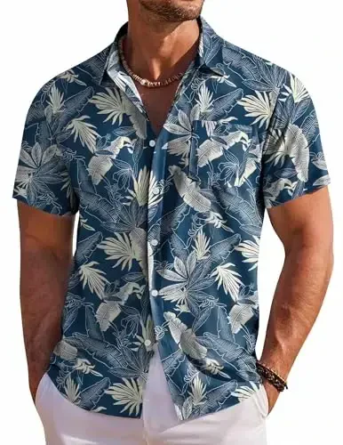 COOFANDY Men's Casual Button Down Shirts Short Sleeve Summer Beach Shirt Fashion Textured Shirts with Pocket 