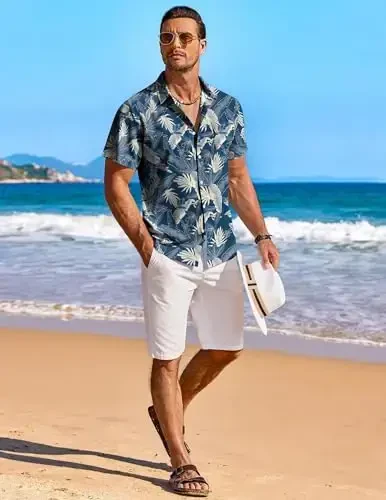 COOFANDY Men's Casual Button Down Shirts Short Sleeve Summer Beach Shirt Fashion Textured Shirts with Pocket - 4