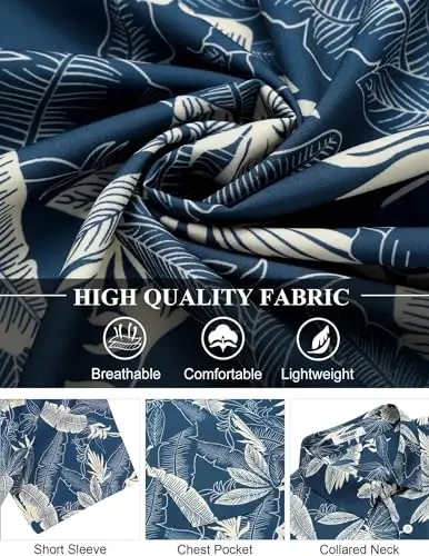COOFANDY Men's Casual Button Down Shirts Short Sleeve Summer Beach Shirt Fashion Textured Shirts with Pocket - 12
