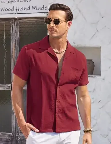 COOFANDY Men's Casual Button Down Shirts Short Sleeve Summer Cuban Vacation Beach Shirts - 3