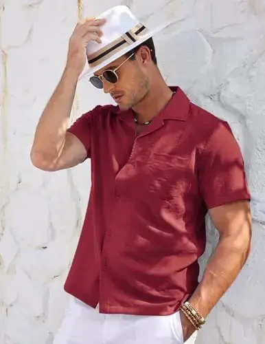 COOFANDY Men's Casual Button Down Shirts Short Sleeve Summer Cuban Vacation Beach Shirts - 4