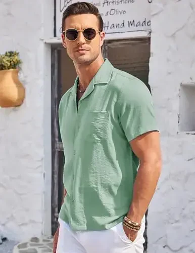 COOFANDY Men's Casual Button Down Shirts Short Sleeve Summer Cuban Vacation Beach Shirts - 2