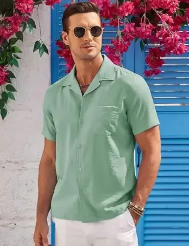 COOFANDY Men's Casual Button Down Shirts Short Sleeve Summer Cuban Vacation Beach Shirts - 3