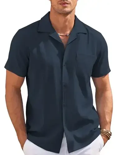 COOFANDY Men's Casual Button Down Shirts Short Sleeve Summer Cuban Vacation Beach Shirts 