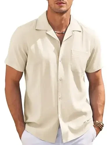 COOFANDY Men's Casual Button Down Shirts Short Sleeve Summer Cuban Vacation Beach Shirts - 1