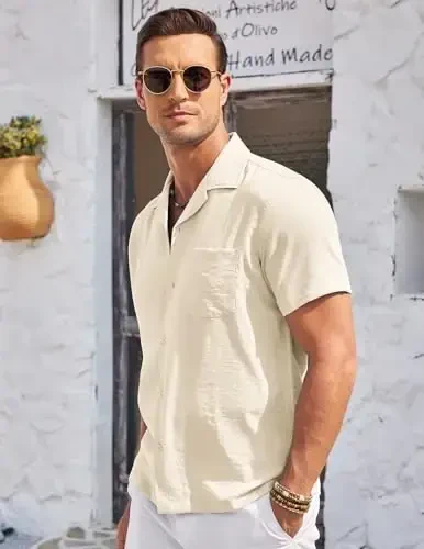 COOFANDY Men's Casual Button Down Shirts Short Sleeve Summer Cuban Vacation Beach Shirts - 3