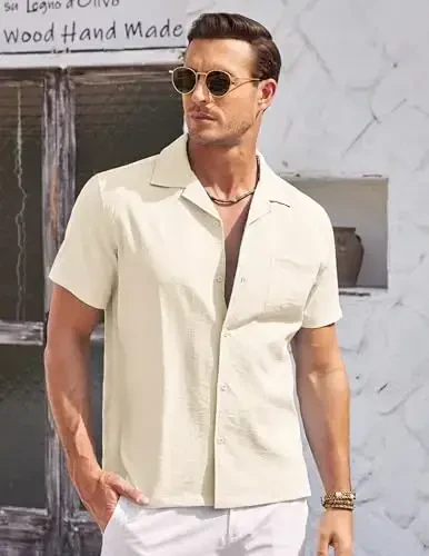 COOFANDY Men's Casual Button Down Shirts Short Sleeve Summer Cuban Vacation Beach Shirts - 5
