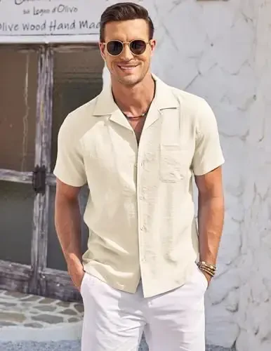 COOFANDY Men's Casual Button Down Shirts Short Sleeve Summer Cuban Vacation Beach Shirts - 6
