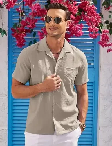 COOFANDY Men's Casual Button Down Shirts Short Sleeve Summer Cuban Vacation Beach Shirts - COOFANDY (1)