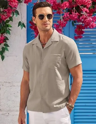 COOFANDY Men's Casual Button Down Shirts Short Sleeve Summer Cuban Vacation Beach Shirts - 3