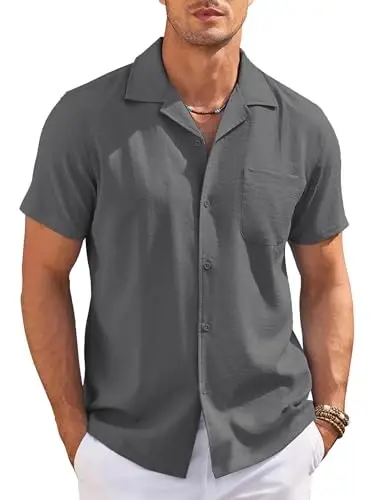 COOFANDY Men's Casual Button Down Shirts Short Sleeve Summer Cuban Vacation Beach Shirts - 1