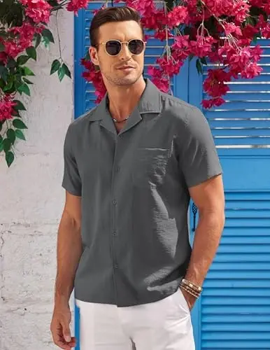 COOFANDY Men's Casual Button Down Shirts Short Sleeve Summer Cuban Vacation Beach Shirts - 2