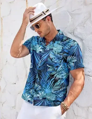 COOFANDY Men's Casual Button Down Shirts Short Sleeve Summer Cuban Vacation Beach Shirts - 2