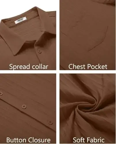 COOFANDY Men's Casual Button Down Shirts Short Sleeve Textured Summer Beach Shirt with Pocket - 5