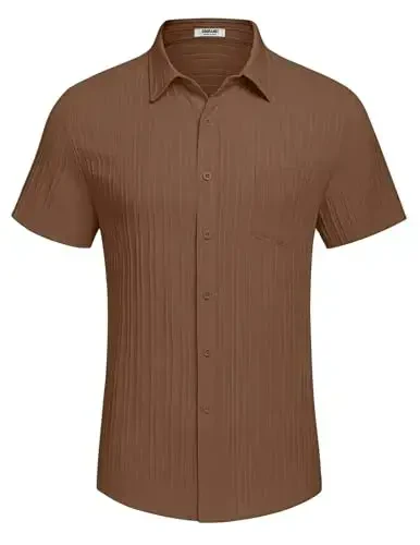 COOFANDY Men's Casual Button Down Shirts Short Sleeve Textured Summer Beach Shirt with Pocket - 6