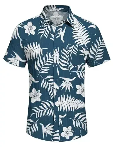 COOFANDY Men's Casual Button Down Shirts Short Sleeve Textured Summer Beach Shirt with Pocket - 4