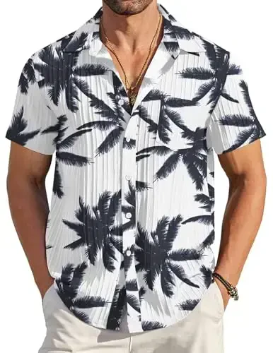 COOFANDY Men's Casual Button Down Shirts Short Sleeve Textured Summer Beach Shirt with Pocket - 1