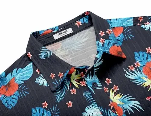 COOFANDY Men's Casual Button Down Shirts Short Sleeve Textured Summer Beach Shirt with Pocket - 5