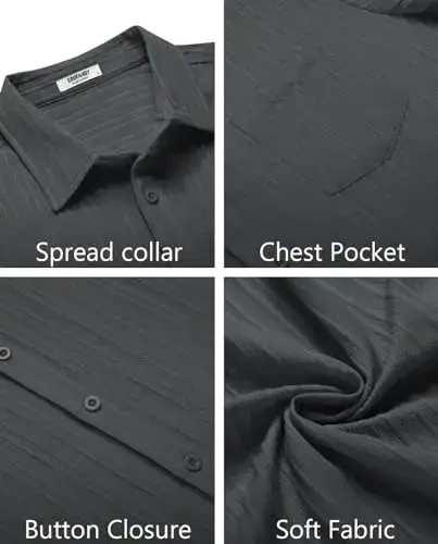 COOFANDY Men's Casual Button Down Shirts Short Sleeve Textured Summer Beach Shirt with Pocket - 5