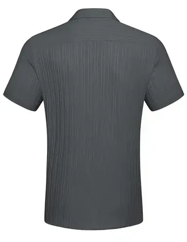 COOFANDY Men's Casual Button Down Shirts Short Sleeve Textured Summer Beach Shirt with Pocket - 6