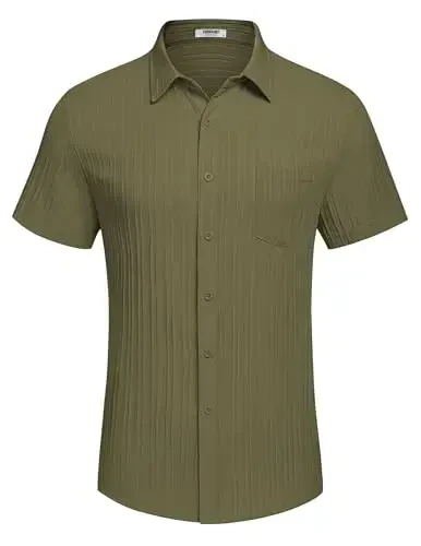 COOFANDY Men's Casual Button Down Shirts Short Sleeve Textured Summer Beach Shirt with Pocket - 4