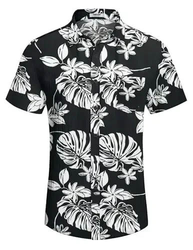 COOFANDY Men's Casual Button Down Shirts Short Sleeve Textured Summer Beach Shirt with Pocket - 4