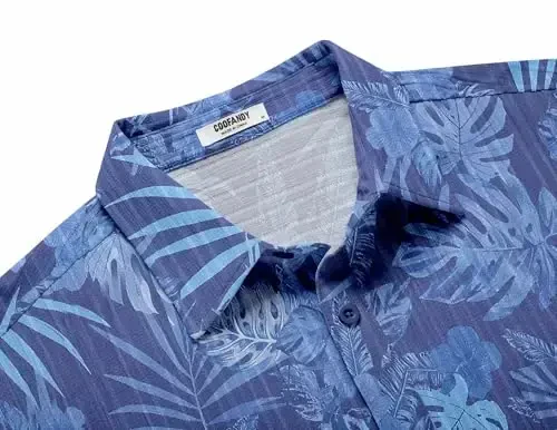 COOFANDY Men's Casual Button Down Shirts Short Sleeve Textured Summer Beach Shirt with Pocket - 5