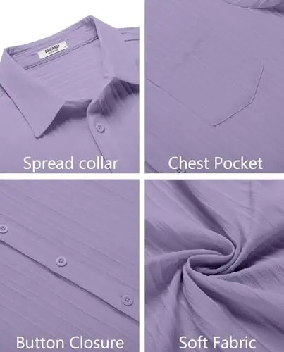 COOFANDY Men's Casual Button Down Shirts Short Sleeve Textured Summer Beach Shirt with Pocket - 4