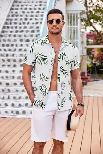 COOFANDY Men's Casual Button Down Shirts Short Sleeve Textured Summer Beach Shirt with Pocket - 3