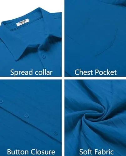 COOFANDY Men's Casual Button Down Shirts Short Sleeve Textured Summer Beach Shirt with Pocket - 4