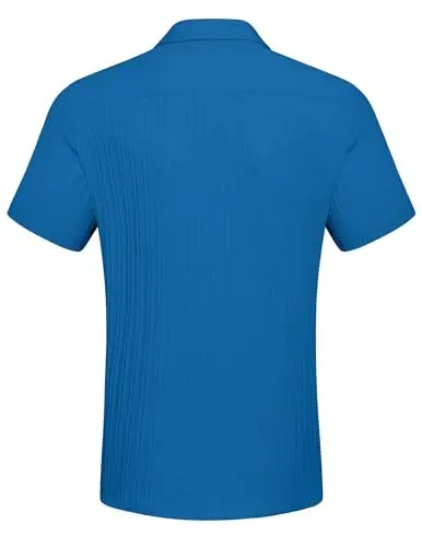 COOFANDY Men's Casual Button Down Shirts Short Sleeve Textured Summer Beach Shirt with Pocket - 5